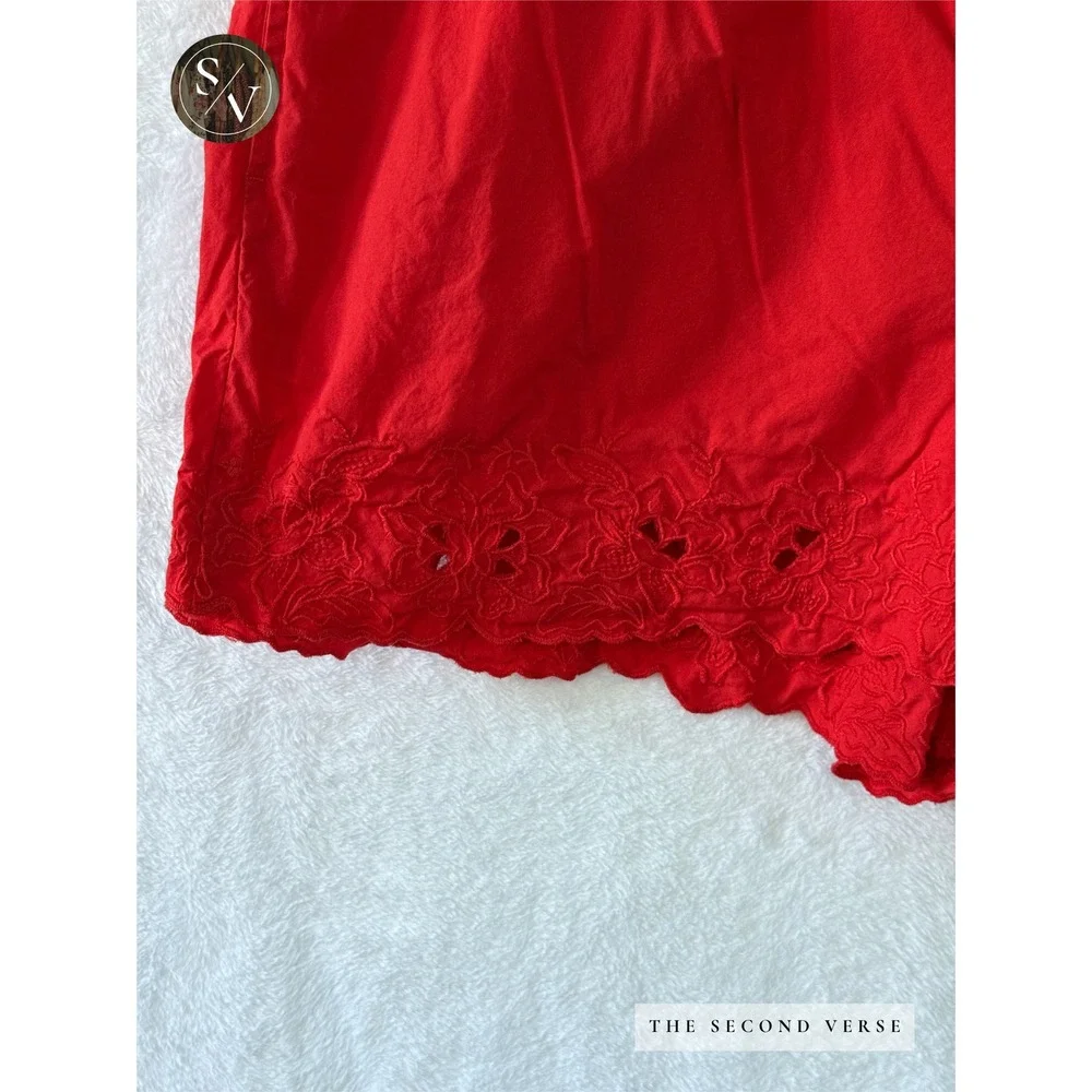 Future Collective Shorts Womens XL Eyelet Scalloped Hem Drawstring Red XL